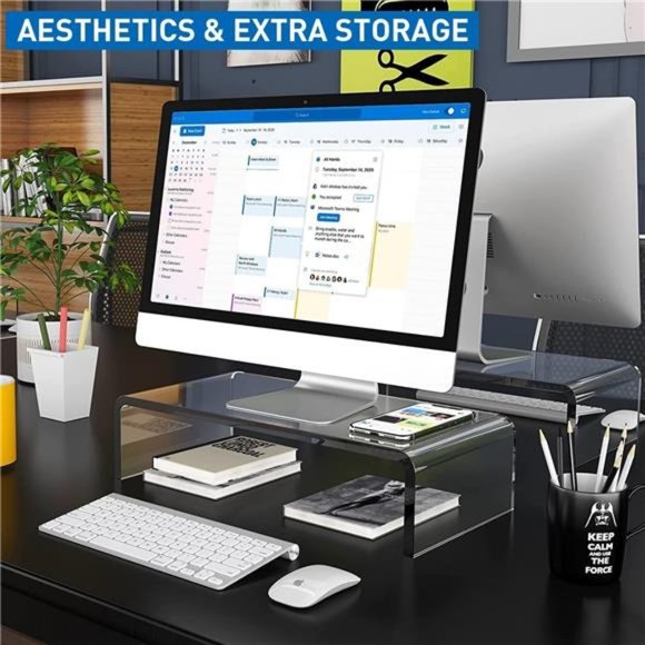 Acrylic Laptop Stand, Monitor Stand Desk Organizer, Clear Monitor Riser - Picture 4 of 7